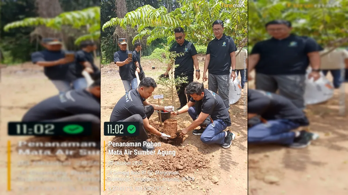 DLH Tanggamus and PLN Indonesia Power UBP Kamojang PLTP Ulubelu Plant Trees, Protect Sumber Agung Springs